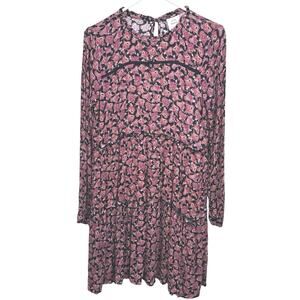 Knox rose dress xs red black floral long sleeve short fall peasant boho round ne